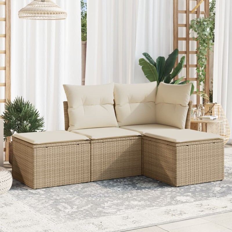 vidaXL 4-tlg. Garten-Sofagarnitur mit Kissen Beige Poly Rattan vidaXL 4-tlg. Garten-Sofagarnitur mit Kissen Beige Poly Rattan