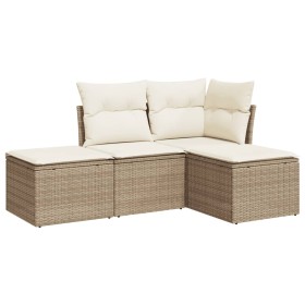 vidaXL 4-tlg. Garten-Sofagarnitur mit Kissen Beige Poly Rattan