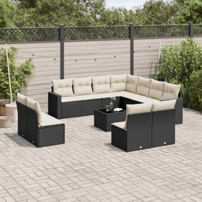 vidaXL 12-tlg. Garten-Sofagarnitur mit Kissen Schwarz Poly Rattan vidaXL 12-tlg. Garten-Sofagarnitur mit Kissen Schwarz Poly Rattan