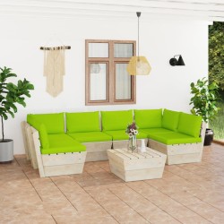 7-tlg. Garten-Sofagarnitur aus Paletten mit Kissen Fichtenholz