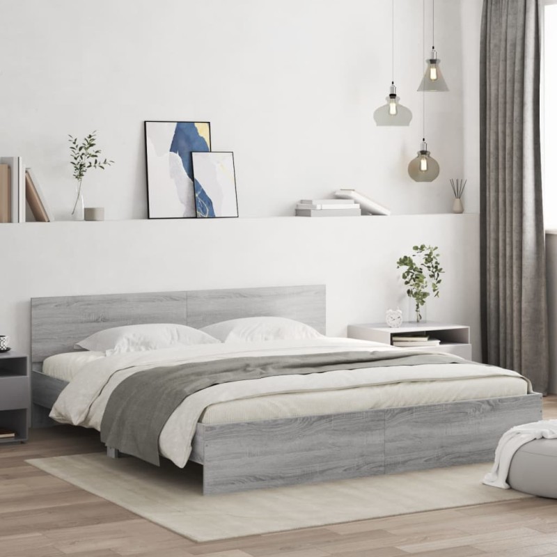 vidaXL Bettgestell mit Kopfteil Grau Sonoma 200x200 cm vidaXL Bettgestell mit Kopfteil Grau Sonoma 200x200 cm