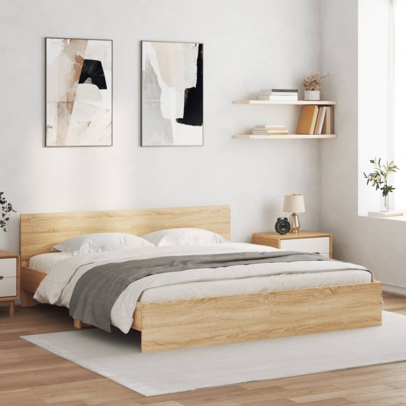 vidaXL Bettgestell mit Kopfteil Sonoma-Eiche 200x200 cm vidaXL Bettgestell mit Kopfteil Sonoma-Eiche 200x200 cm