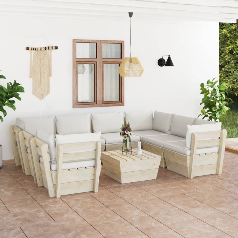 9-tlg. Garten-Sofagarnitur aus Paletten mit Kissen Fichtenholz 9-tlg. Garten-Sofagarnitur aus Paletten mit Kissen Fichtenholz