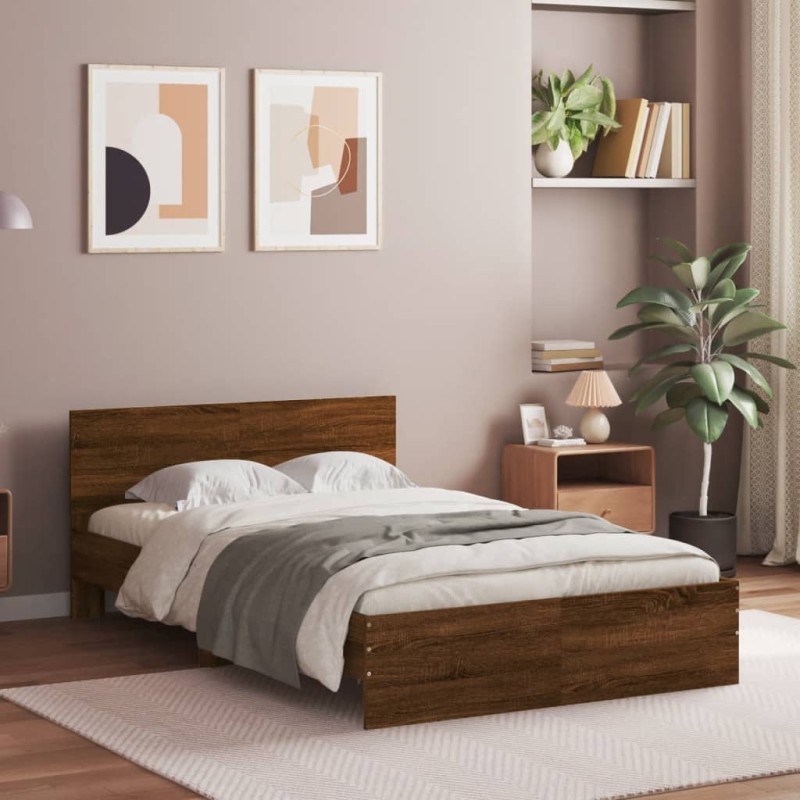 vidaXL Bettgestell mit Kopfteil Braun Eiche-Optik 135x190 cm vidaXL Bettgestell mit Kopfteil Braun Eiche-Optik 135x190 cm