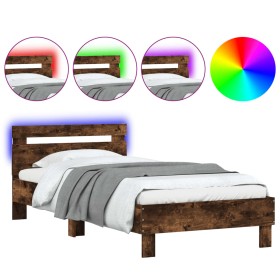 vidaXL Bettgestell mit Kopfteil & LED-Leuchten Räuchereiche 100x200 cm