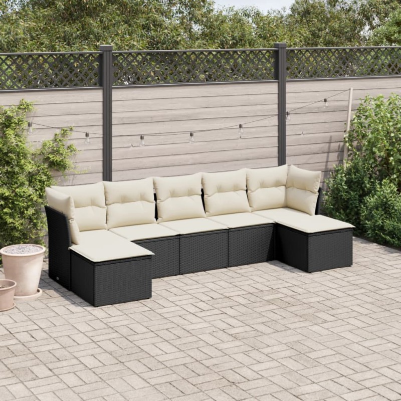 vidaXL 7-tlg. Garten-Sofagarnitur mit Kissen Schwarz Poly Rattan vidaXL 7-tlg. Garten-Sofagarnitur mit Kissen Schwarz Poly Rattan