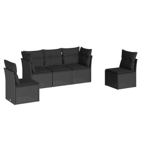 vidaXL 5-tlg. Garten-Sofagarnitur mit Kissen Schwarz Poly Rattan