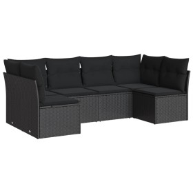 vidaXL 6-tlg. Garten-Sofagarnitur mit Kissen Schwarz Poly Rattan