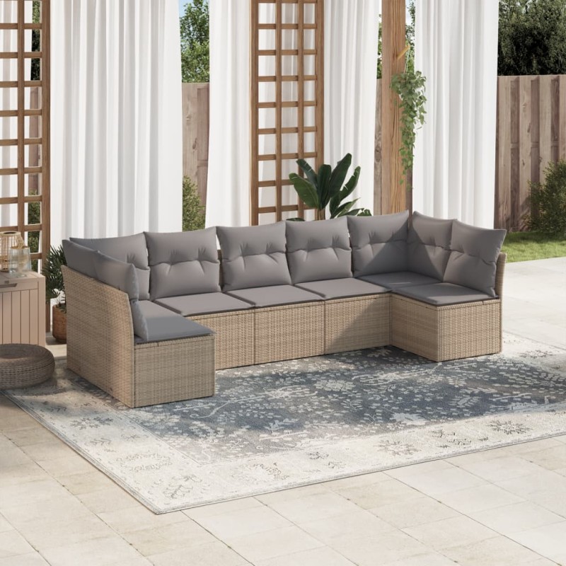 vidaXL 7-tlg. Garten-Sofagarnitur mit Kissen Beige Poly Rattan vidaXL 7-tlg. Garten-Sofagarnitur mit Kissen Beige Poly Rattan