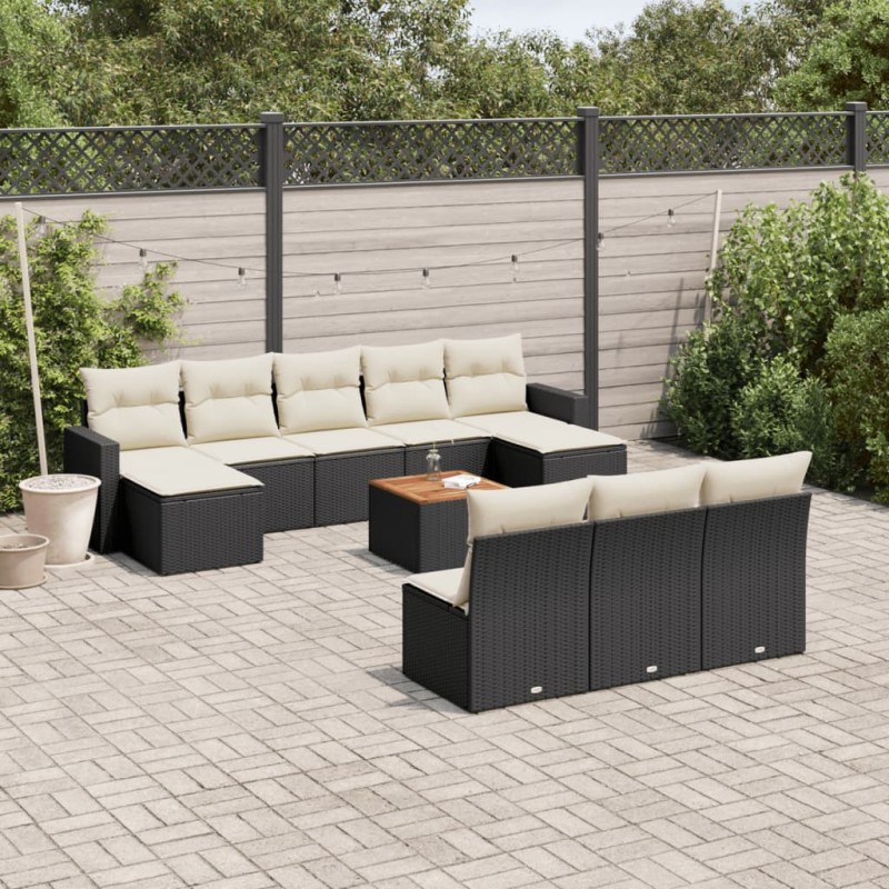 vidaXL 11-tlg. Garten-Sofagarnitur mit Kissen Schwarz Poly Rattan vidaXL 11-tlg. Garten-Sofagarnitur mit Kissen Schwarz Poly Rattan