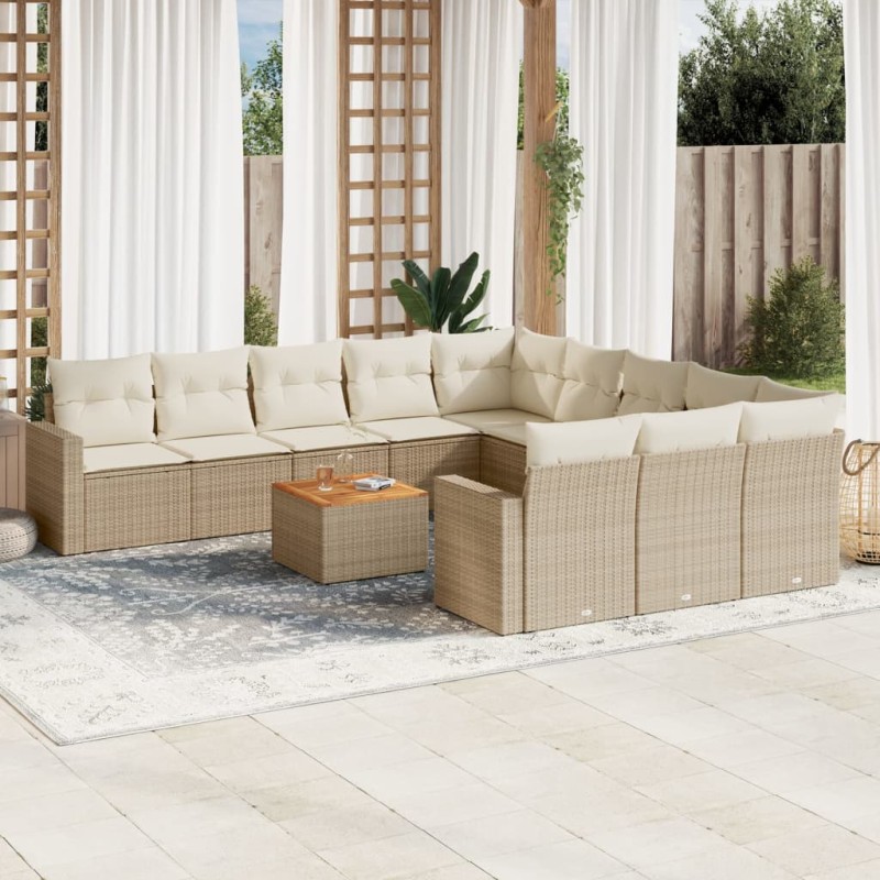 vidaXL 12-tlg. Garten-Sofagarnitur mit Kissen Beige Poly Rattan vidaXL 12-tlg. Garten-Sofagarnitur mit Kissen Beige Poly Rattan