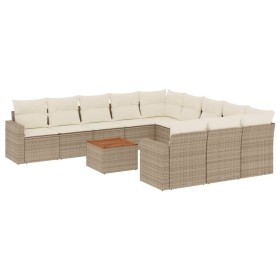 vidaXL 12-tlg. Garten-Sofagarnitur mit Kissen Beige Poly Rattan