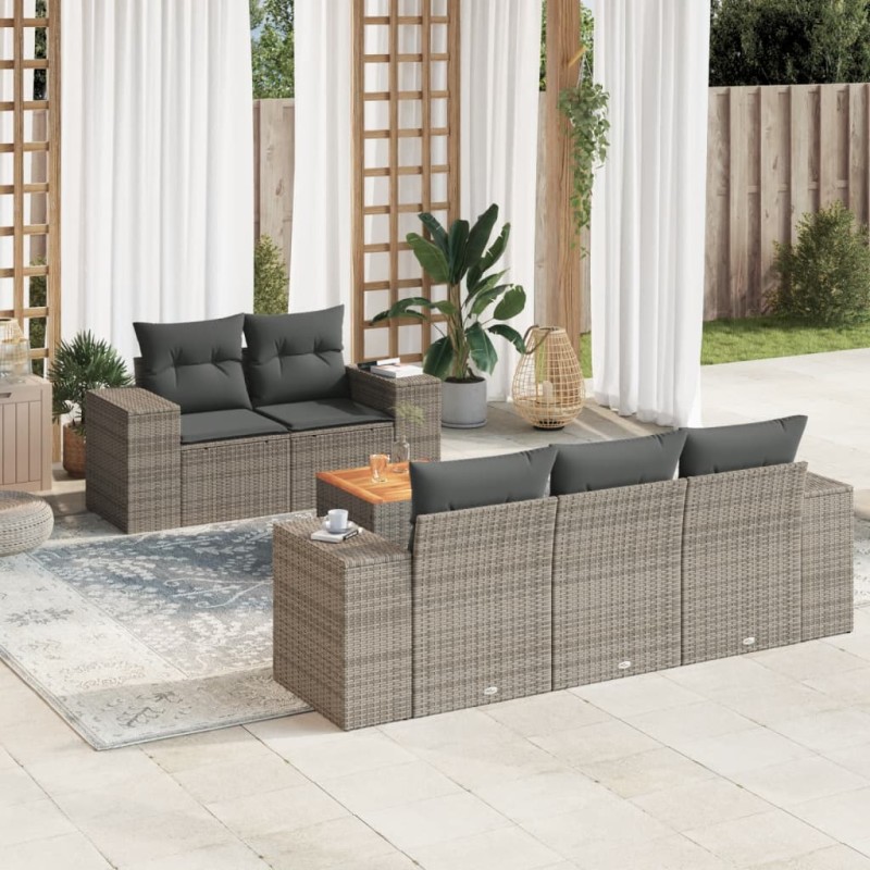 vidaXL 6-tlg. Garten-Sofagarnitur mit Kissen Grau Poly Rattan vidaXL 6-tlg. Garten-Sofagarnitur mit Kissen Grau Poly Rattan