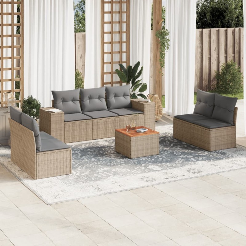 vidaXL 8-tlg. Garten-Sofagarnitur mit Kissen Beige Poly Rattan vidaXL 8-tlg. Garten-Sofagarnitur mit Kissen Beige Poly Rattan