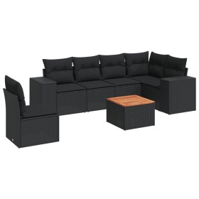 vidaXL 7-tlg. Garten-Sofagarnitur mit Kissen Schwarz Poly Rattan