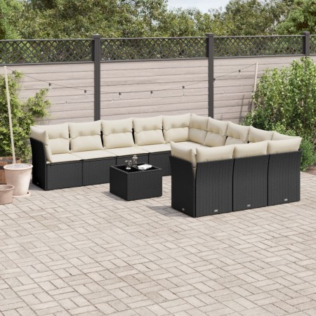 vidaXL 12-tlg. Garten-Sofagarnitur mit Kissen Schwarz Poly Rattan