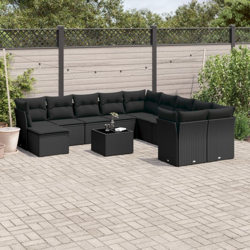 vidaXL 12-tlg. Garten-Sofagarnitur mit Kissen Schwarz Poly Rattan vidaXL 12-tlg. Garten-Sofagarnitur mit Kissen Schwarz Poly Rattan