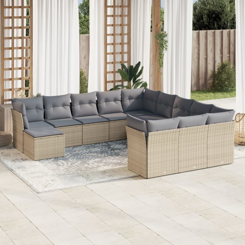 vidaXL 12-tlg. Garten-Sofagarnitur mit Kissen Beige Poly Rattan vidaXL 12-tlg. Garten-Sofagarnitur mit Kissen Beige Poly Rattan