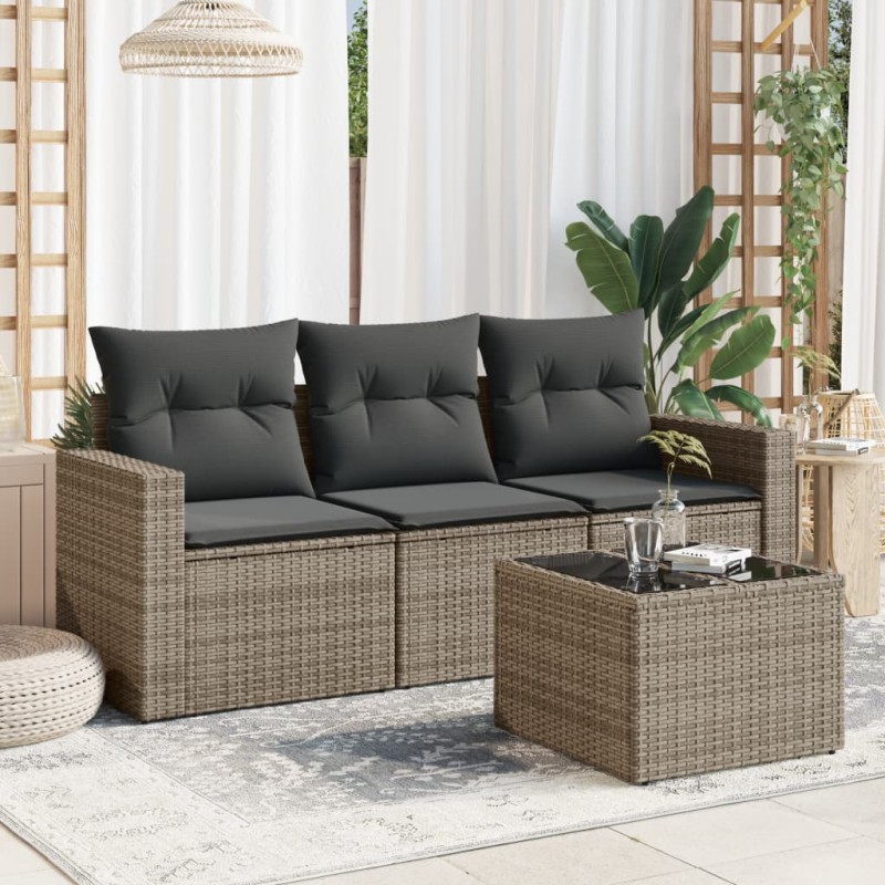 vidaXL 4-tlg. Garten-Sofagarnitur mit Kissen Grau Poly Rattan vidaXL 4-tlg. Garten-Sofagarnitur mit Kissen Grau Poly Rattan