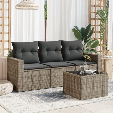 vidaXL 4-tlg. Garten-Sofagarnitur mit Kissen Grau Poly Rattan