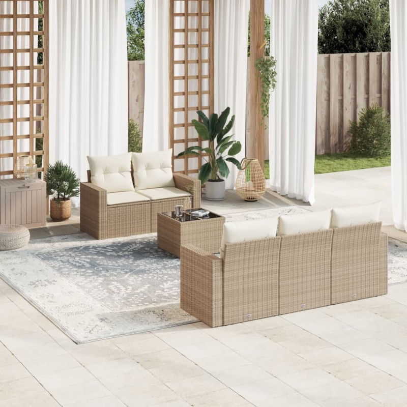 vidaXL 6-tlg. Garten-Sofagarnitur mit Kissen Beige Poly Rattan vidaXL 6-tlg. Garten-Sofagarnitur mit Kissen Beige Poly Rattan