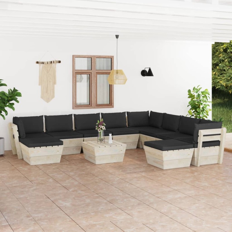 11-tlg. Garten-Sofagarnitur aus Paletten mit Kissen Fichtenholz 11-tlg. Garten-Sofagarnitur aus Paletten mit Kissen Fichtenholz