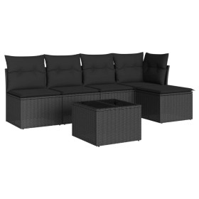 vidaXL 6-tlg. Garten-Sofagarnitur mit Kissen Schwarz Poly Rattan