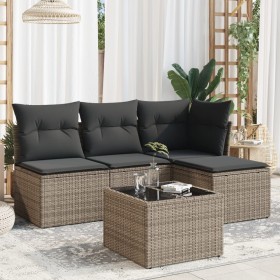 vidaXL 5-tlg. Garten-Sofagarnitur mit Kissen Grau Poly Rattan