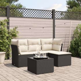 vidaXL 5-tlg. Garten-Sofagarnitur mit Kissen Schwarz Poly Rattan