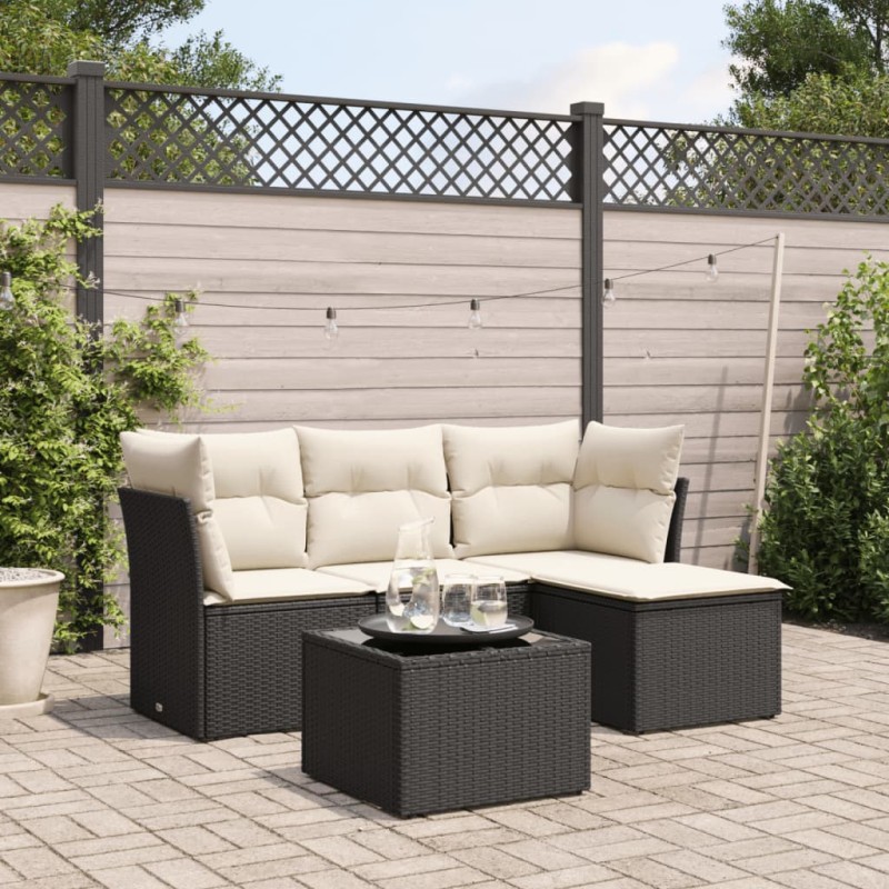 vidaXL 5-tlg. Garten-Sofagarnitur mit Kissen Schwarz Poly Rattan vidaXL 5-tlg. Garten-Sofagarnitur mit Kissen Schwarz Poly Rattan