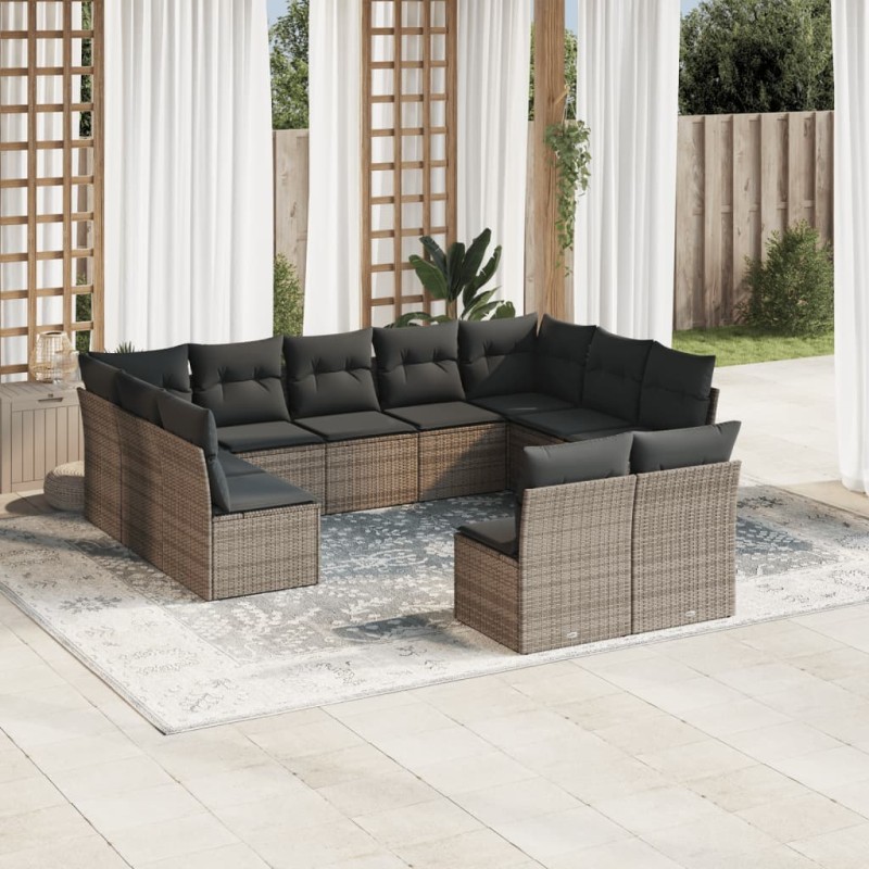 vidaXL 11-tlg. Garten-Sofagarnitur mit Kissen Grau Poly Rattan vidaXL 11-tlg. Garten-Sofagarnitur mit Kissen Grau Poly Rattan