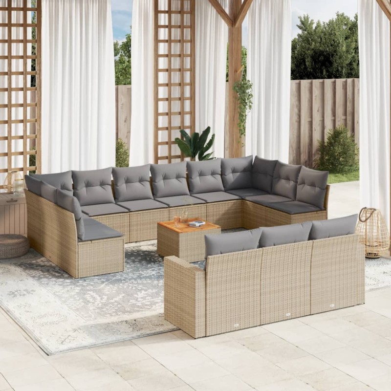 vidaXL 14-tlg. Garten-Sofagarnitur mit Kissen Beige Poly Rattan vidaXL 14-tlg. Garten-Sofagarnitur mit Kissen Beige Poly Rattan