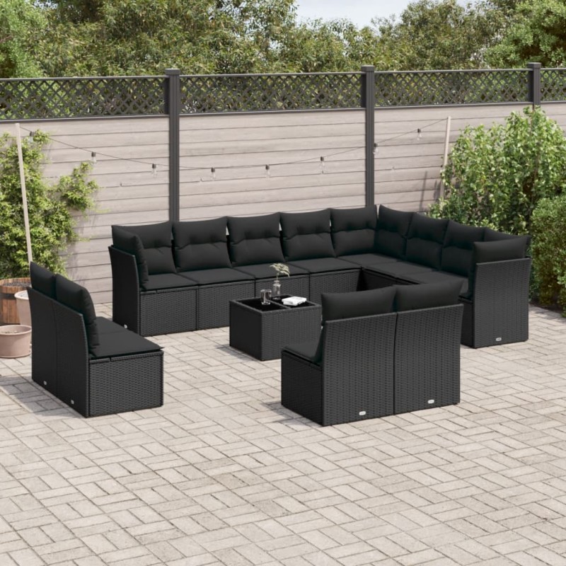 vidaXL 13-tlg. Garten-Sofagarnitur mit Kissen Schwarz Poly Rattan vidaXL 13-tlg. Garten-Sofagarnitur mit Kissen Schwarz Poly Rattan