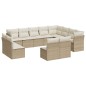 vidaXL 12-tlg. Garten-Sofagarnitur mit Kissen Beige Poly Rattan