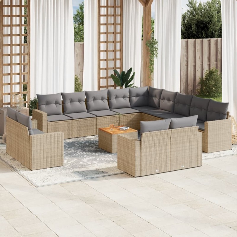 vidaXL 14-tlg. Garten-Sofagarnitur mit Kissen Beige Poly Rattan vidaXL 14-tlg. Garten-Sofagarnitur mit Kissen Beige Poly Rattan
