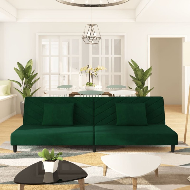 vidaXL Schlafsofa 2-Sitzer mit 2 Kissen Dunkelgrün Samt vidaXL Schlafsofa 2-Sitzer mit 2 Kissen Dunkelgrün Samt