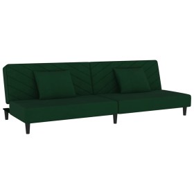 vidaXL Schlafsofa 2-Sitzer mit 2 Kissen Dunkelgrün Samt