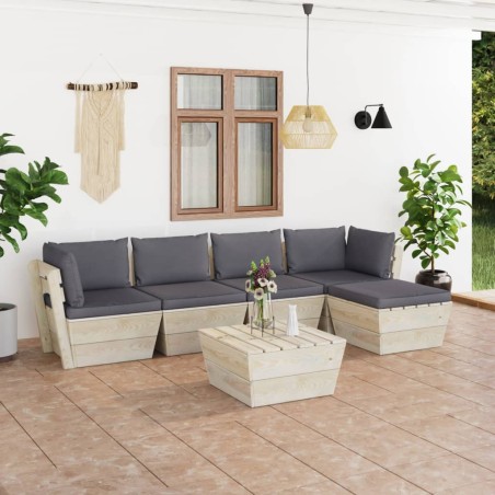 6-tlg. Garten-Sofagarnitur aus Paletten mit Kissen Fichtenholz