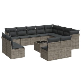 vidaXL 13-tlg. Garten-Sofagarnitur mit Kissen Grau Poly Rattan