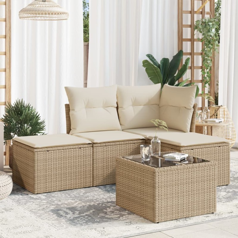 vidaXL 5-tlg. Garten-Sofagarnitur mit Kissen Beige Poly Rattan vidaXL 5-tlg. Garten-Sofagarnitur mit Kissen Beige Poly Rattan