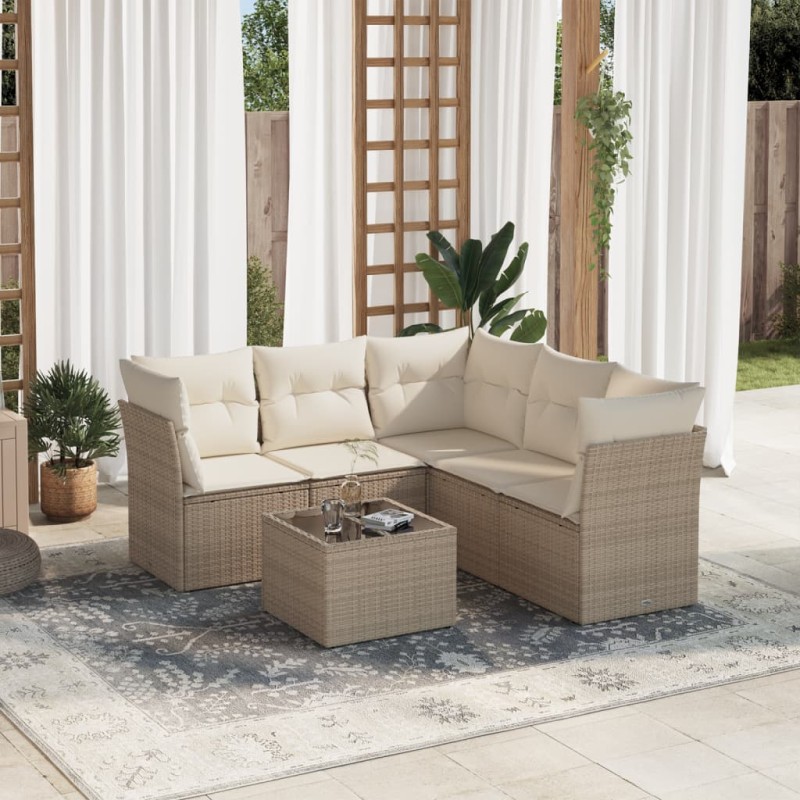 vidaXL 6-tlg. Garten-Sofagarnitur mit Kissen Beige Poly Rattan vidaXL 6-tlg. Garten-Sofagarnitur mit Kissen Beige Poly Rattan