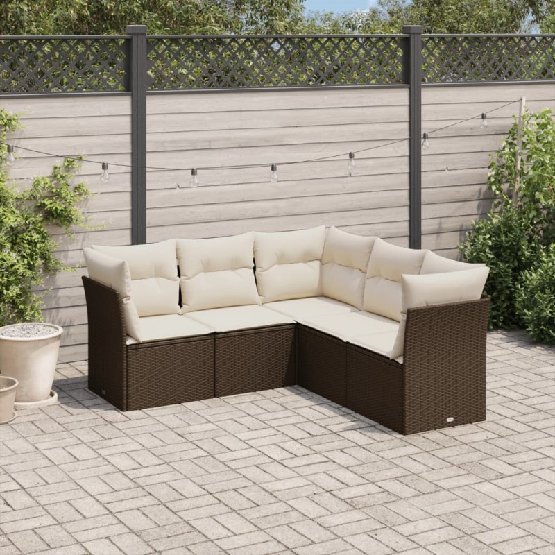 vidaXL 5-tlg. Garten-Sofagarnitur mit Kissen Braun Poly Rattan vidaXL 5-tlg. Garten-Sofagarnitur mit Kissen Braun Poly Rattan