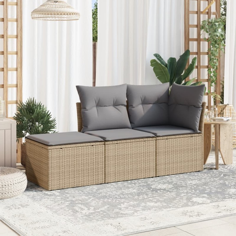 vidaXL 3-tlg. Garten-Sofagarnitur mit Kissen Beige Poly Rattan vidaXL 3-tlg. Garten-Sofagarnitur mit Kissen Beige Poly Rattan