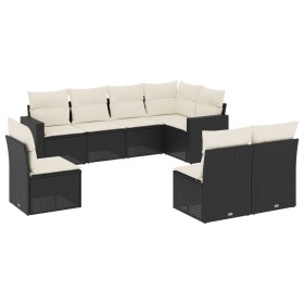 vidaXL 8-tlg. Garten-Sofagarnitur mit Kissen Schwarz Poly Rattan