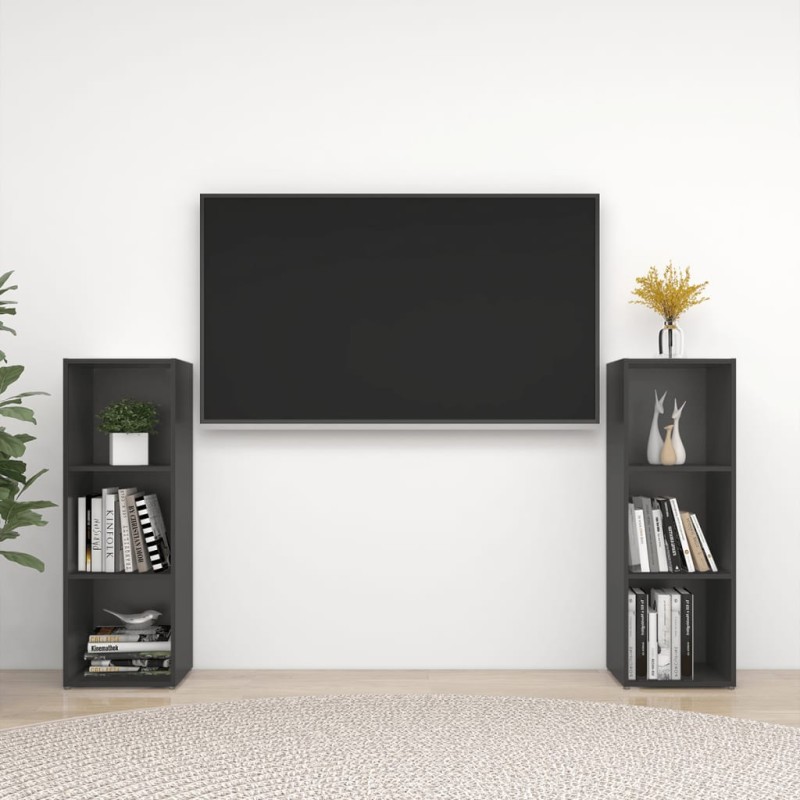 vidaXL TV-Schränke 2 Stk. Grau 107x35x37 cm Holzwerkstoff vidaXL TV-Schränke 2 Stk. Grau 107x35x37 cm Holzwerkstoff