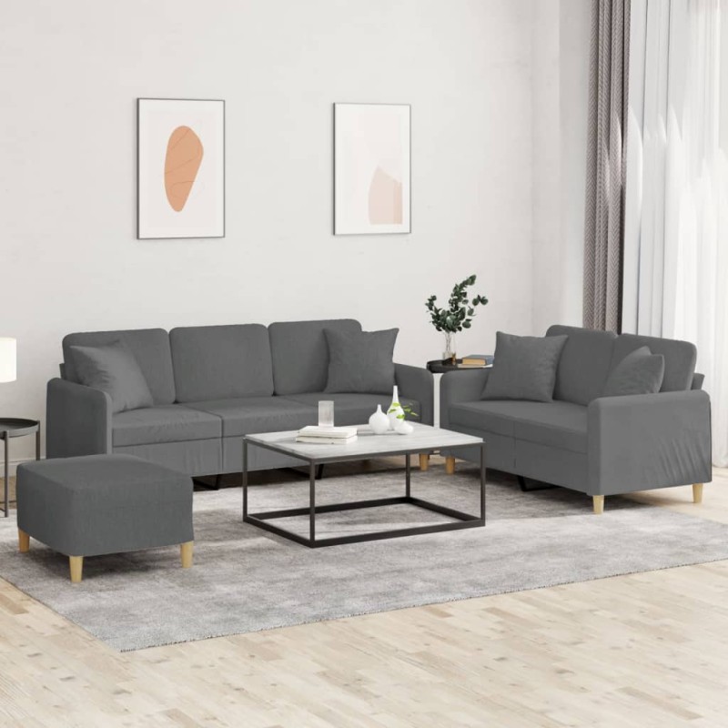 vidaXL 3-tlg. Sofagarnitur mit Kissen Dunkelgrau Stoff