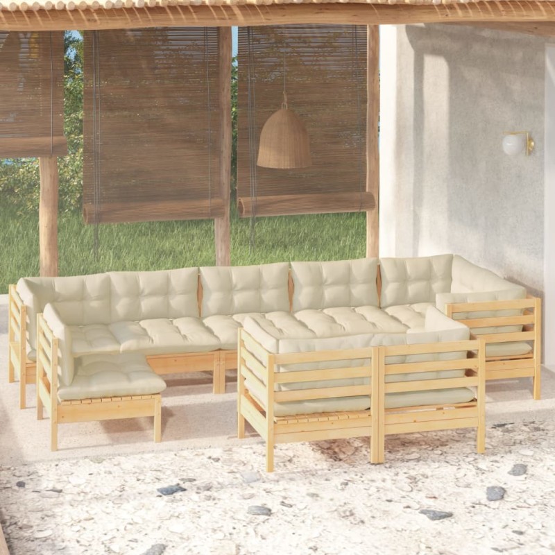 vidaXL 9-tlg. Garten-Lounge-Set mit Creme Kissen Massivholz Kiefer vidaXL 9-tlg. Garten-Lounge-Set mit Creme Kissen Massivholz Kiefer