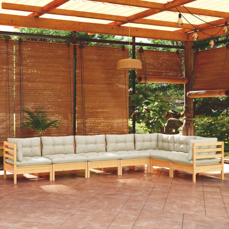 vidaXL 7-tlg. Garten-Lounge-Set mit Creme Kissen Massivholz Kiefer vidaXL 7-tlg. Garten-Lounge-Set mit Creme Kissen Massivholz Kiefer