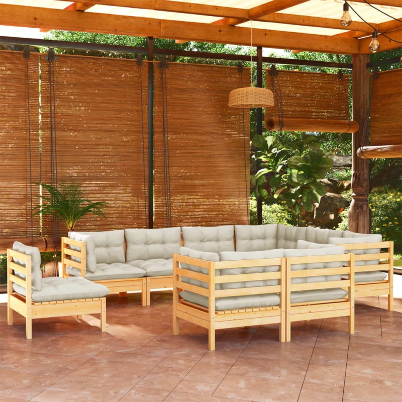 vidaXL 9-tlg. Garten-Lounge-Set mit Creme Kissen Massivholz Kiefer vidaXL 9-tlg. Garten-Lounge-Set mit Creme Kissen Massivholz Kiefer