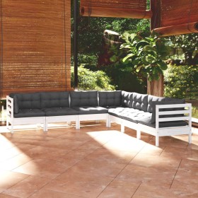 vidaXL 7-tlg. Garten-Lounge-Set mit Kissen Weiß Kiefer Massivholz